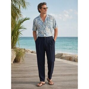 Tommy Bahama Pants 40x30 Silk Blue Pleated Dress Business Casual Quiet Luxury